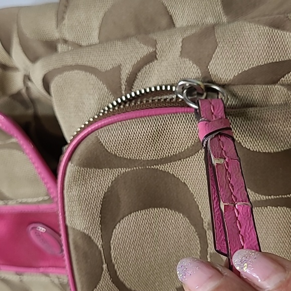 Coach Signature Stripe khaki pink Backpack bag - Picture 7 of 13